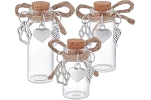 nbeads 3 Pcs Bouteille Commémorative pour Les Poils d'animaux, 3 Taille Bouteilles Vides en Verre Souvenir Étanche avec Breloques de Patte Cœur Plume pour Chiens et Chats Souvenir de Condoléances