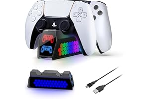 ARIKROII Cargador Mando PS5, Base de Carga para DualSense Edge, Luz RGB Ambienta y LED Indicator