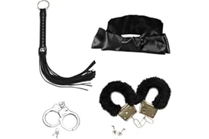 DALAETUS Leather Riding Crop and Satin Eye Mask, Metal Handcuff with 2 Keys Set, Multifunctional Whip Prop, Non Slip Floggers, General Tassel Whip for Equestrian Performances, Stage Acts, Cosplay Costume