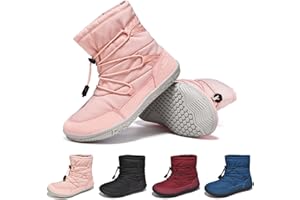 Wizshoe Kinder Barfußschuhe Wasserabweisend Winterschuhe mit Breite Zehenbox Warm Gefüttert Rutschfest Gummisohle Gr.30-36