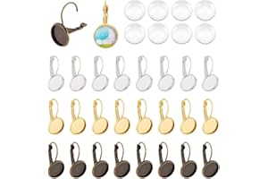 PH PandaHall 30pcs 3 colori Cabochon in ottone con orecchini a leva con montatura a padiglione Lunetta con cabochon rotondi piatti da 30mm 12mm per orecchini fai-da-te Accessori