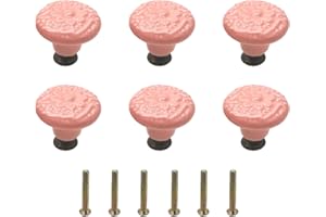 Mimhooy 6Pcs Ceramic Drawer Knobs Vintage Cabinet Pulls, Retro Dresser Knobs, Decorative Flower Knobs for Cupboards & Draws Pink, Furniture Pull Handles