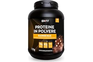 MASS GAINER EAFIT GAINER MAX 1,1 kg, Proteine in Polvere, Gusto Cioccolato Nocciola, Whey + Albume d'Uovo, Protein, Aumento Massa Muscolare, Proteine, Carboidrati, Alto Contenuto Calorico, 18 Porzioni