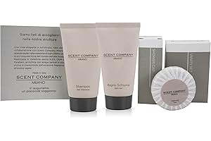 Present-More Amenities baño Scent Company Milano - Línea de cortesía 30 huéspedes de Hoteles y B&B | Amenities baño con fragancia Ámbar Real