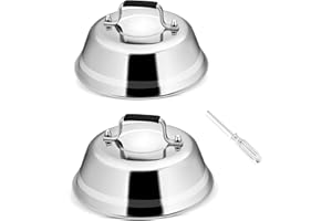 Joyfair Burgerglocke, 2 Stück Edelstahl Burger Glocke mit Verbrühschutzgriff, Schmelzglocke mit Schraubenzieher für Grill, Steak, Käse, Teppanyaki, Außen & Innen, Spülmaschinenfest - 16,8 x 6 cm