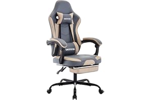 WOTSTA Gaming Chair Computerstuhl Ergonomischer Gaming Stuhl mit Fußstütze Bürostuhl Ergonomischer Computerstuhl mit Lendenwirbelstütze BlauBeige