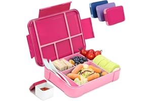 Bugucat Bento Lunch Box 1330ML,kids Lunch Box Bento Boxes with 6 Compartments Cutlery,Leak Proof Lunchbox Snack Boxes for Kids Adult,Kids Lunch Box with Compartments for School Kindergarten Pink