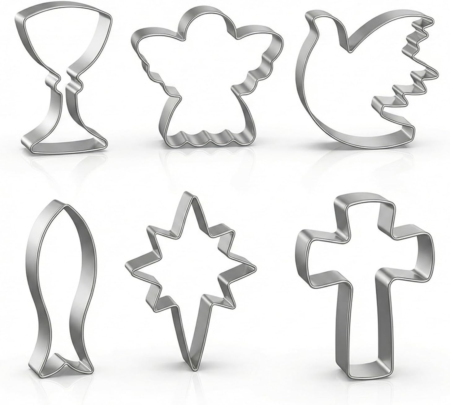 VYNZOR Juego de 6 moldes para galletas, con formas de cáliz, pez, cruz y paloma
