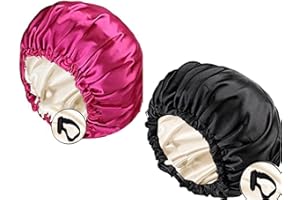 LadayPoa 2 Stück Damen Satin Schlafmütze Seiden haube für lockiges Haar，Satin Haarhaube zum Schlafen große doppellagige verstellbare Satinhaube für Frauen