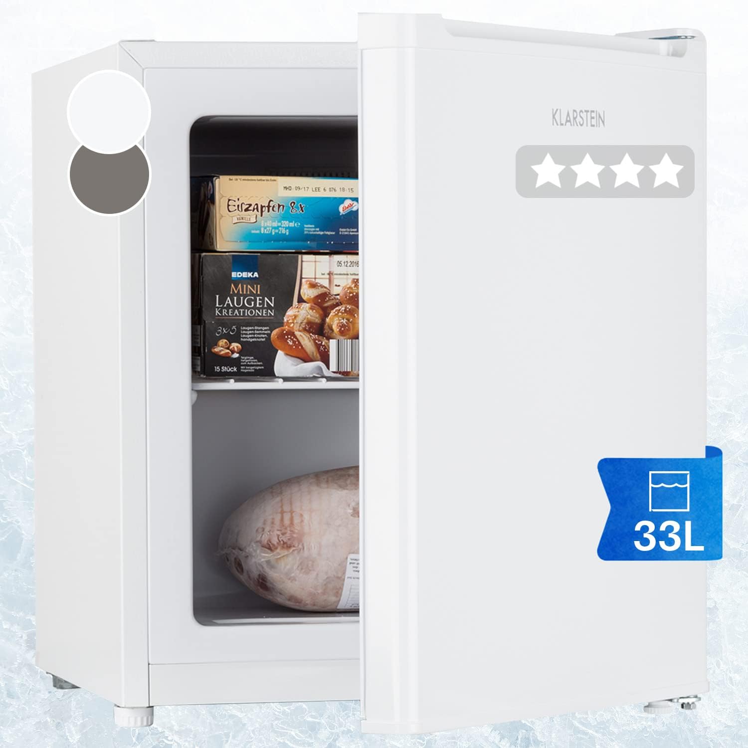 Klarstein Free Standing Freezer Fridge, Compact Mini Freezer for Bedrooms, Home & Office, 33L Table Top, Energy Efficient with Shelf, Mini Ice Cube Maker & Scraper