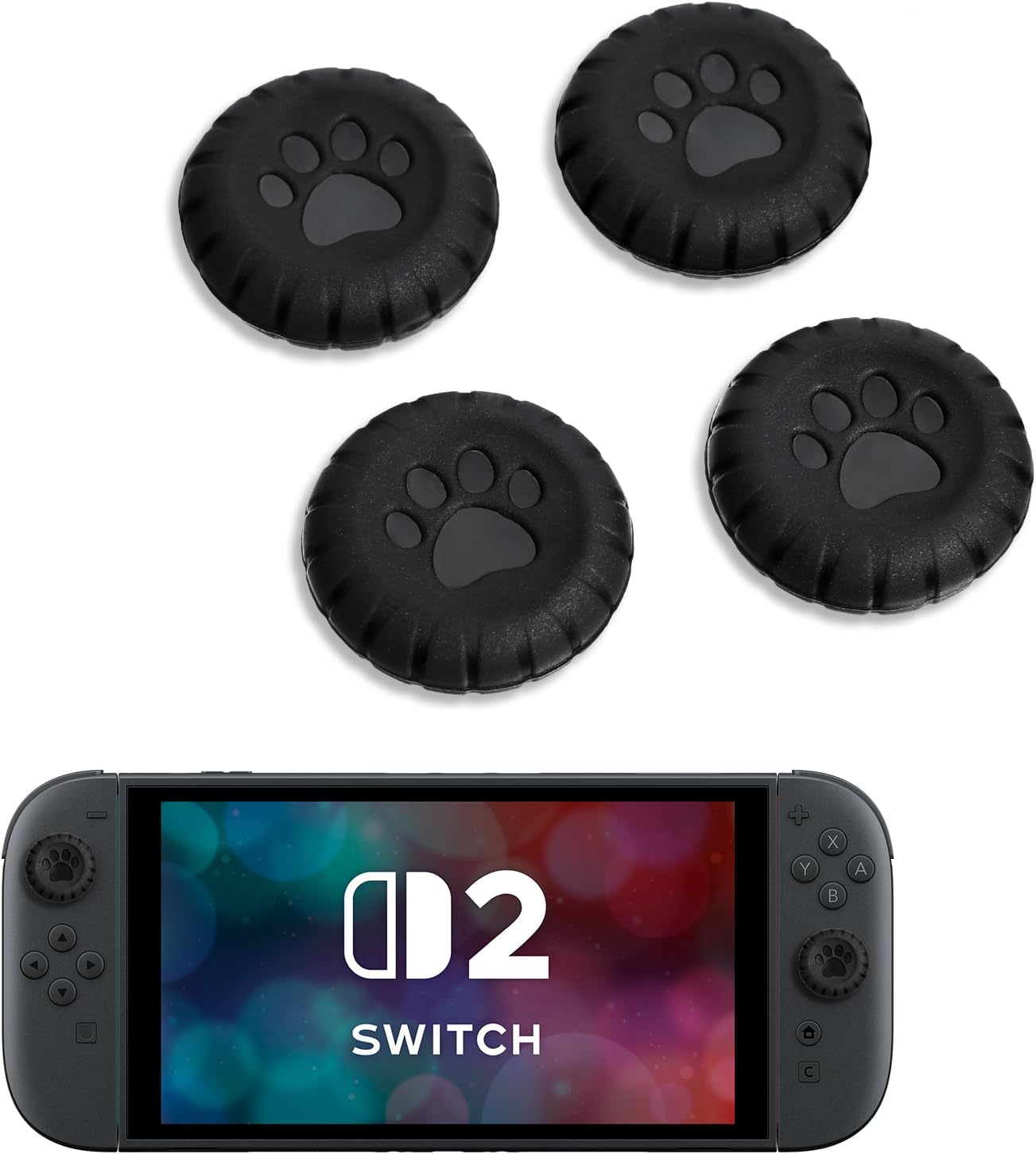 DLseego Thumb Grips Compatible with Switch 2,4PCS Cat Paw Design Ergonomic Joystick Cap,Silicone Non-Slip Improving Game Aiming Analog Button Cover,Black