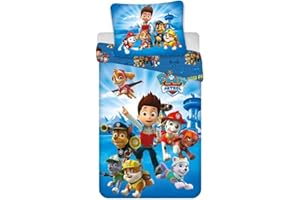 AYMAX Paw Patrol Bedding Set, 100% Cotton, Reversible Duvet Cover 140 x 200 cm + Pillowcase, with Ryder Stella, Chase, Marcus, Ruben, Zuma, Rocky and Everest