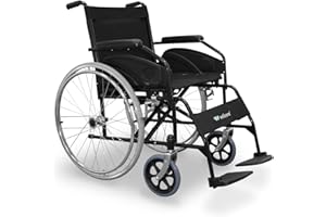 QUIRUMED WELLCORE Fauteuil roulant de transfert pliant, Châssis en acier, Léger et compact, Roulettes solides, Freins de poignée, Dossier pliable, Largeur d'assise 46 cm, Jusqu'à 100 kg