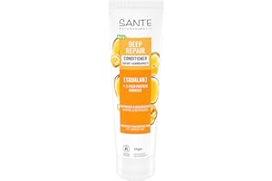 SANTE Naturkosmetik Deep Repair Conditioner Squalan + 3-krotny kompleks białek, wegańska i nawilżająca odżywka pielęgnacyjna dla gładkich włosów, pielęgnacja suchych, zniszczonych włosów, 150 ml