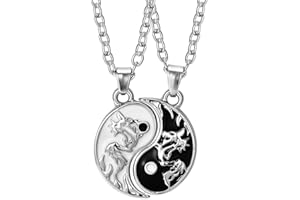OUDQFCJ 2 Pièces Collier Yin Yang Couple, Collier Taichi BFF, Colliers d'Amitié, Pendentif Ying Yang, Bijoux Gravure Dragon, Colliers pour Meilleurs Amis, Amoureux et Cadeaux Couple