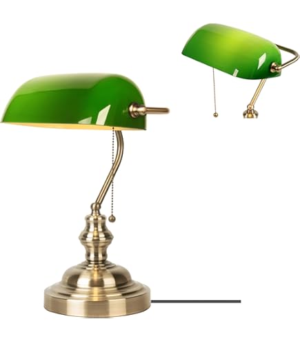 Lampada Da Scrivania Vintage In Ottone Anticato E Vetro Opalino – Altezza 36cm, Stile Rustico Per Comodino O Tavolo