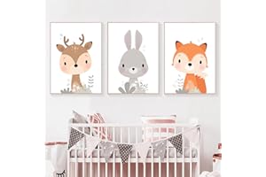 CULASIGN 3er Set Bilder Kinderzimmer, Tiere Kinderposter ohne Rahmen, Poster Babyzimmer Deko, Waldtiere Wandbilder für Kinder Junge Mädchen (ABC,40x50cm)