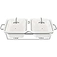 Orchid Twin 12” Rectangle Casserole With Candle Stand, Ceramic Buffet Casserole Dish, Ceramic Pot With Candle Holder, Catering Warmer Hot Pot, Soup Pot For Events Hotel Restaurant