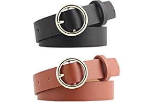YANJINGHE 2 Piezas Cinturón de Cuero para Mujer, Cinturones de Cuero de Moda, Cinturones de Mujer, Cinturón de Vestir de Cuero, PU Cuero Durable Ajustable Banda de Cintura para Pantalones, Vaqueros, Vestidos