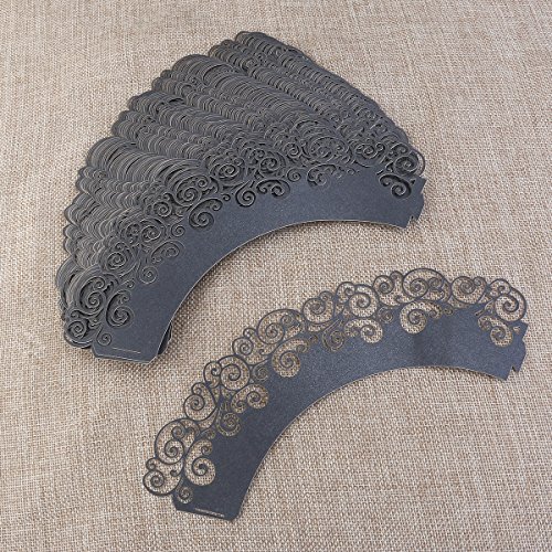 FENICAL Cupcake Wrappers Hochzeit Cupcake Dekoration Geburtstag Baby Baby-Dusche wickeln 50-Pack (schwarz) - 3