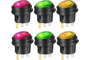 Gebildet 6piezas 12V-24V/20A Impermeable Interruptor Basculante Redondo LED, 3pin 2Posición ON/OFF SPST, Snap-In Latching Boton Interruptor para Coche Motocicleta Bote Marina (Rojo/Verde/Amarillo)