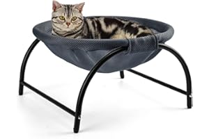 LIFLIX Raised Cat Hammock Bed, Elevated Cat Cot with Removable Washable Mesh, Free-Standing Pet Hammocks, Navy Blue