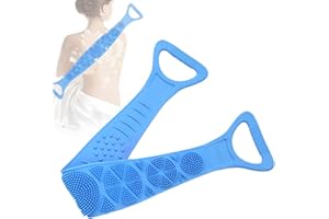 HOTLIKE Silicona Cuerpo Cepillo, Cepillo Espalda Ducha, Cepillo Seco, Cepillo de Baño, Cepillo de Doble Cara de Mango Largo, Limpiar Espalda y Euerpo, Exfoliación, Masajee (Azul 68cm)