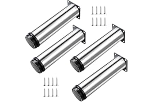 Qrity 4x Adjustable Furniture Legs, Total 200-215mm Cabinet & Table Feet, Silver Chrome Finish, Heavy Duty Metal Legs for Kitchen, Bedroom, Office