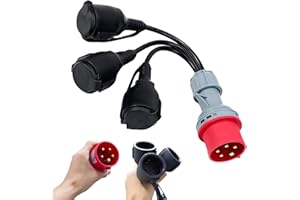 LOMHYVE Adaptateur CEE - Répartiteur de courant fort - 400 V - 16 A - Fiche vers 3 x 230 V - Câble d'extension - Câble adaptateur CEE de camping avec couvercle rabattable et prise de terre - Pour caravane