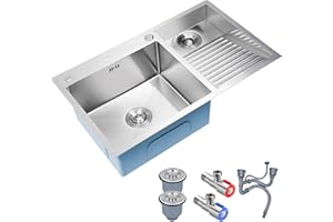 KSYGINXD Lavabo de acero inoxidable con tabla de lavar, lavabo para cocina, baño, balcón, fácil de limpiar, diseño de doble tazón (800 mm/31.5 pulgadas)