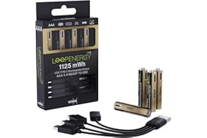 VERICO LoopEnergy Pro AAA 1125 bateria USB-C AAA 1,5 V 1125 mWh (750 mAh) litowo-jonowa, 4 sztuki, szybkie ładowanie przez złącze USB-C w ok. 2 h, 4 sztuki AAA, 1 kabel USB -A na 4 x USB-C