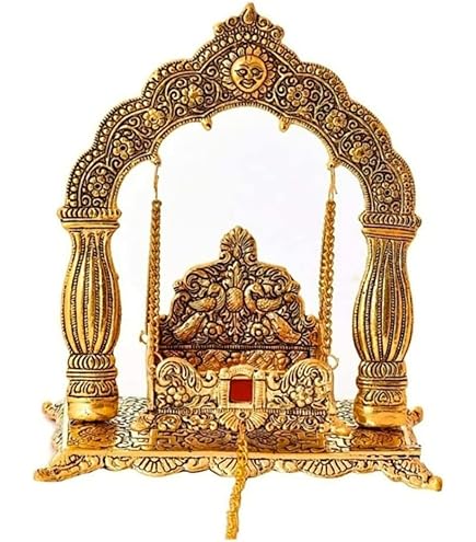 Balançoire Jhula En Métal Doré Pour Laddu Gopal / Krishna - Décoration Temple Maison, Janmashtami - Cadeau Religieux Hindou