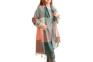 Miss Lulu Echarpes Femme Hiver, Chaud en Carreaux Doux Foulard Châle, Grand Châle Pashmina Long et Épais Écharpe, Unisexe Tartan Poncho Vintage Multicolore