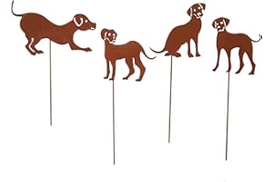 ‎UNUS UNUS Garden Hunde Gartenstecker 4er Set, Gartendeko Rostoptik, Roststecker aus Edelrost Metall, Rost Deko für Garten Terrasse Balkon Blumentopf