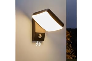 ‎LESELUX Leselux Aussenlampe mit Bewegungsmelder LED 18W, IP65 Wandlampe Aussen 3000K Warmweiß 1600LM, Abstrahlwinkel, Außenwandleuchten Aluminium, Wandlampe Schwarz 350° Einstellbar, Wandbeleuchtung
