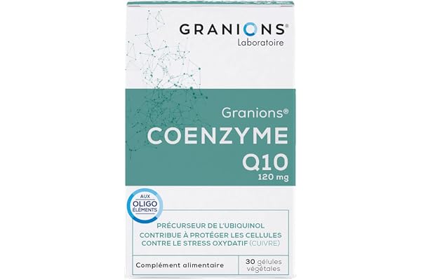 Coenzyme Q10 GRANIONS | Complément alimentaire peau | Coenzyme Q10 120mg avec Magnésium + Cuivre | Peau nette, acne, anti oxydant | Made in France | 30 gelules
