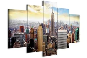 CUADROS B&D XXL B&D XXL - Quadro 200x100 cm 5 Pezzi - Stampa su Tela Canvas in TNT Tessuta - Quadri Componibili Moderni Soggiorno Grandi - Murale Arte Decorazioni da Parete Decori - New York Quadro 030211-62