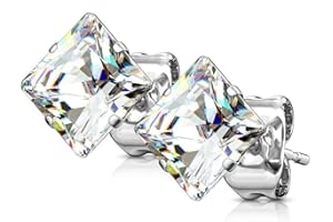 URBANBIJOUX Paire de boucles d'oreilles homme femme acier pierre blanche carré