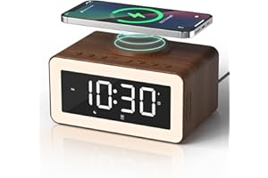 BISEOAMZ 5 in 1 Alarm Clocks Bedside with Wireless Charger, White Noise Machine, Colourful Night Light, Bluetooth Speaker, Digital Clock, Dimmable LED Display, Birthday Gifts for Men Women Gifts for Dad Mum