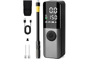 GPUTEK Electric Bike Pump, 150Psi Portable Bicycle Tire Pump with Digital Pressure Gauge for E-Bike, Road and Mountain Bicycle Pump, Mini Bike Pump with Presta, Schrader, Dunlop Valve Accessories