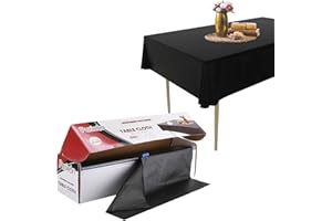 Puricon Rollo de Mantel Plástico 1,37 × 32,9 m con Cortador Seguro, Cubierta Resistente para Mesa Rectangular/Cuadrada/Redonda/Oval –Negro