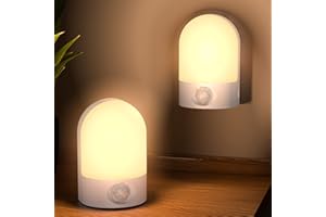 WARMTUYO Nachtlicht mit Bewegungsmelder, 2 Stück Nachtlicht Kinder Lampe Batteriebetrieben, Tischlampe mit Bewegungsmelder Innen Batterie, Auto EIN/AUS Sensor Licht Für Schlafzimmer Kinderzimmer