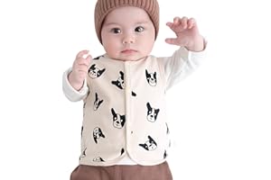 ANIMQUE Bambini Scollo a V Gilet Ragazzi Ragazze Pulsante Senza Maniche Giacca Autunno Casual Modello Bulldog Capispalla 0-5 Anni
