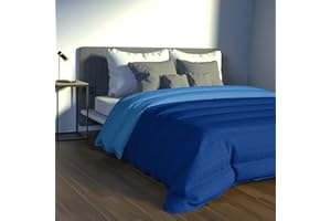 LARA MORADA Trapunta Piumone Invernale Tinta Unita Jacquard Double-Face 100% Made in Italy in Morbida Microfibra Blu/Blu Royal Una Piazza e Mezza