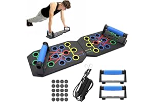 LONTOM 12-in-1 Push Up Board, Portable Folding Workout Station for Chest, Back, Shoulders & Triceps, Press Up Board with Handles, Resistance Bands and Non-Slip Stickers for Men and Women