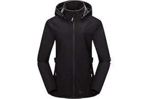 Outdoor Ventures Damen Softshelljacke Kurze Gefütterte Funktionsjacke Wasserdichte Übergangsjacke mit Abnehmbarer Kapuze Regenjacke Outdoor Regenmantel Softshellmantel für Wandern Laufen Sporten
