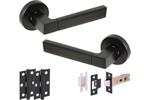 Hunta HANDLEZONE® Luxa Internal Door Handle Pack, Complete with Lever Handles, 76mm Latch, 75mm Ball Bearing Hinges - Black Matt