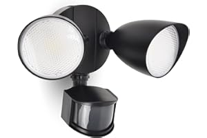 LUTEC 23.5W PIR LED Security Light Outside Lights with Sensor Floodlight with PIR 1700 LM LED Integrated Twin Heads Flood Light, Exterior for Patio, Garden, Yard Black 5000K [Energy Class A]
