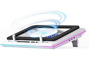 llano Gaming Laptop Cooling Pad with Powerful Turbofan, RGB Laptop Cooler Radiator with Infinitely Variable Speed Touch Control LCD Screen, 3-Port USB Seal Foam for Rapid Cooling Laptop 15-19in White
