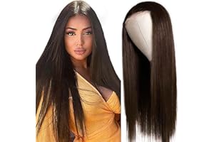 Weeybay Echthaar Perücke für Damen Perücken Straight Human Hair Wig Dark Brown 4X4 Lace Closure Wig 150% Density Unprocessed Brazilian Remy Hair Glueless Echthaar Perücke Braun 28 Zoll